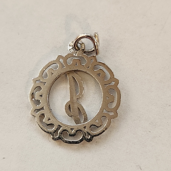 Sterling Silver Script 'J' Filigree Round Charm Pendant - Picture 2 of 4